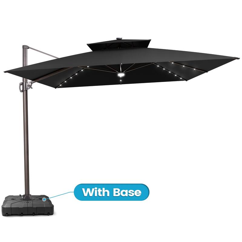 11FT Patio Cantilever Umbrella with LED Lights Double Vented Umbrella with Weighted Base