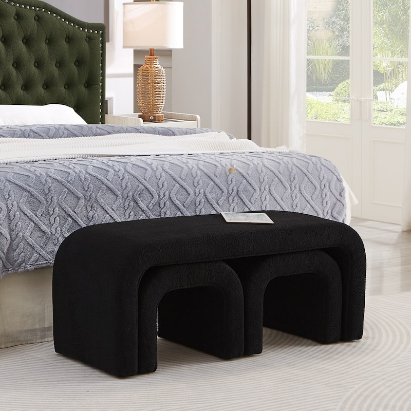 Set of 3 U-Shaped Bench,Sectional Ottoman Bench, Upholstered Ottoman Footrest Stool