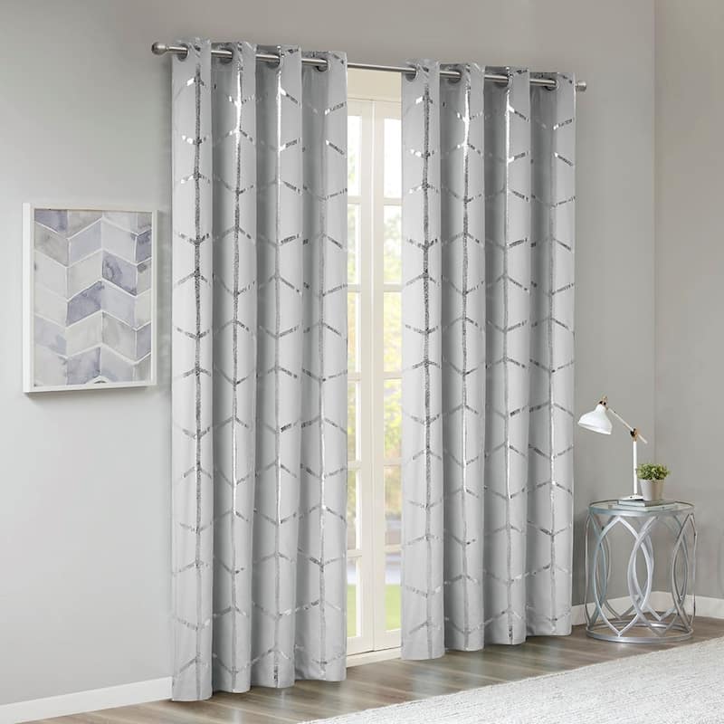 Total Blackout Metallic Print Grommet Top Curtain Panel
