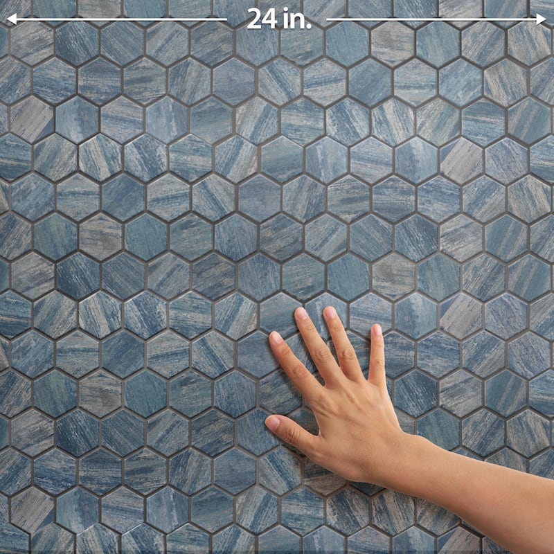 Merola Tile Cassis 2" Hex Blue 11-1/8" x 12-5/8" Porcelain Floor and Wall Tile