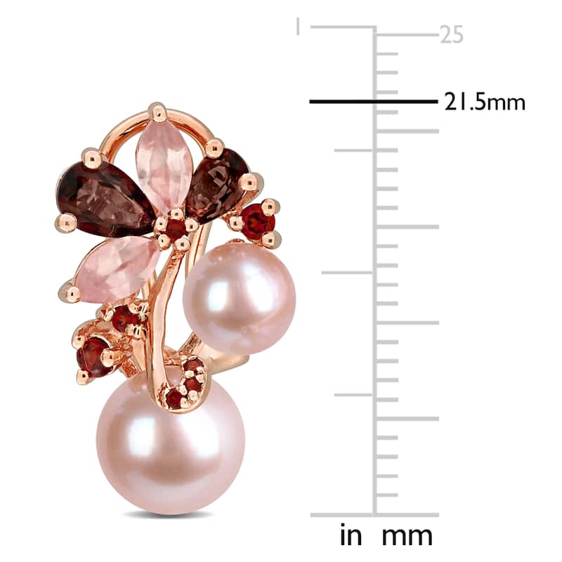 Miadora Cultured Freshwater Pearl and Gemstone Cluster Earrings Sterling Silver