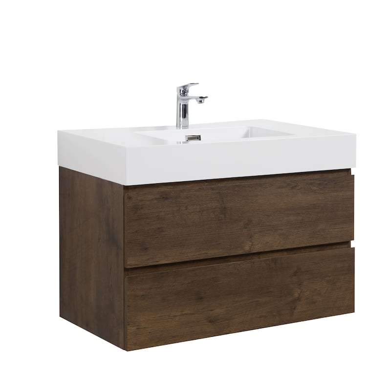 36"Bathroom Vanity with Sink,Large Storage Wall Mounted Floating Bathroom Vanity,One-Piece White Sink Basin without Drain,Faucet