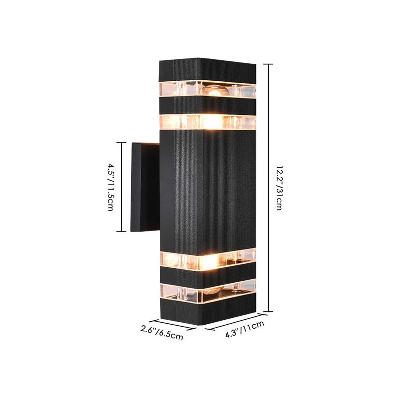 2- Light Modern Matte Black Dimmable 12.2 '' Outdoor Wall Sconce - 4.3 In. W X 12.2 In. H