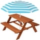 preview thumbnail 2 of 8, Kids Wooden Outdoor Picnic Table w/ Adjustable Umbrella, Built-In Seat Golden Brown/Aqua