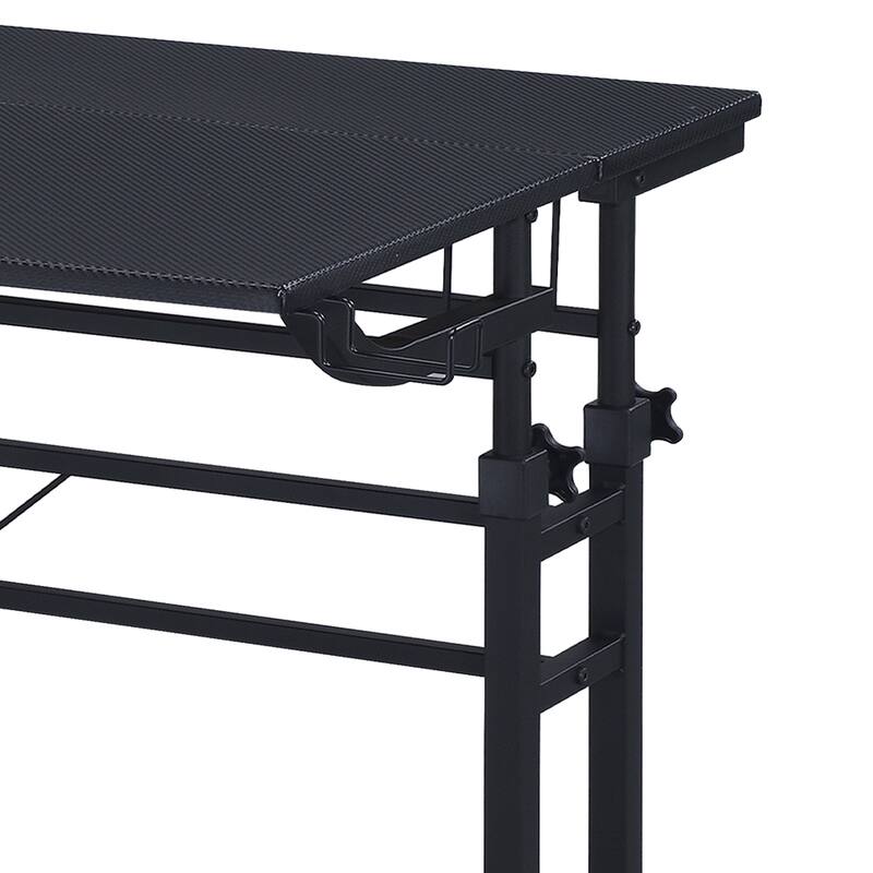 Adjustable Rolling Desk with Dual Surfaces, Carbon Fiber-Like Texture, Locking Wheels, and Integrated Storage for Home Office