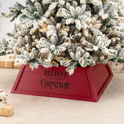 Glitzhome Red Trapezoid "Believe in the Magic" Christmas Tree Collar