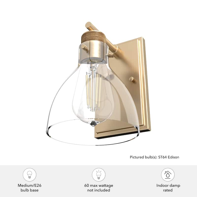 Hunter Van Nuys 1-Light Wall Sconce - Damp Rated - Bathroom, Laundry, Hallway - Transitional, Vintage, Industrial