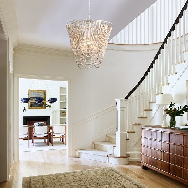 5 Light Romantic Natural Wood Beaded Chandelier 19.7 On Sale Bed Bath Beyond 38455686