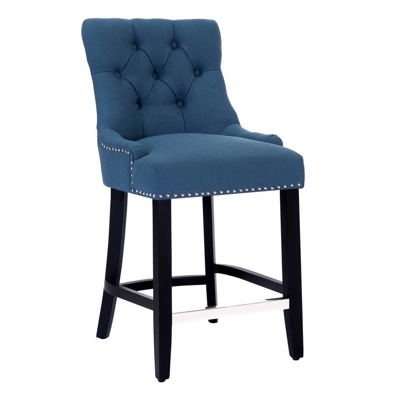 Carter 24" Upholstered Button Tufted Counter Stool, Black Legs