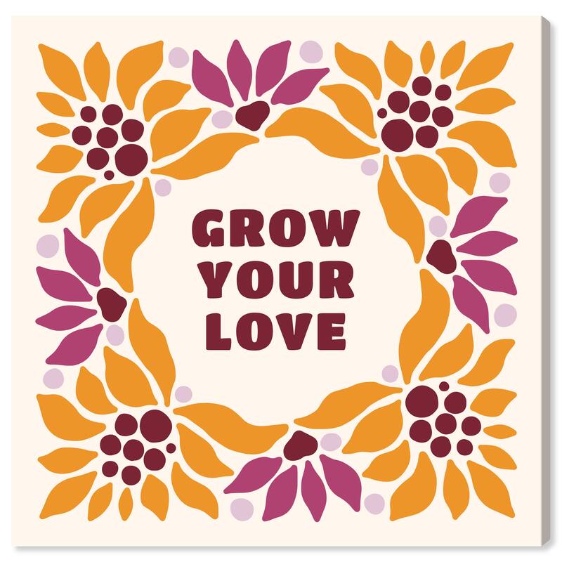 Wynwood Studio Canvas Typography and Quotes Grow Love Orange and Apricot Modern & Contemporary Wall Art Canvas Print - 20 x 20