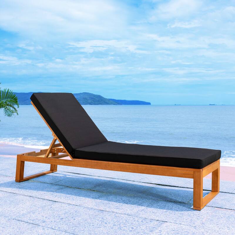SAFAVIEH Outdoor Kaliyah Solid Wood Chaise Lounge Chair - 25Wx81Dx37H - Natural/Black