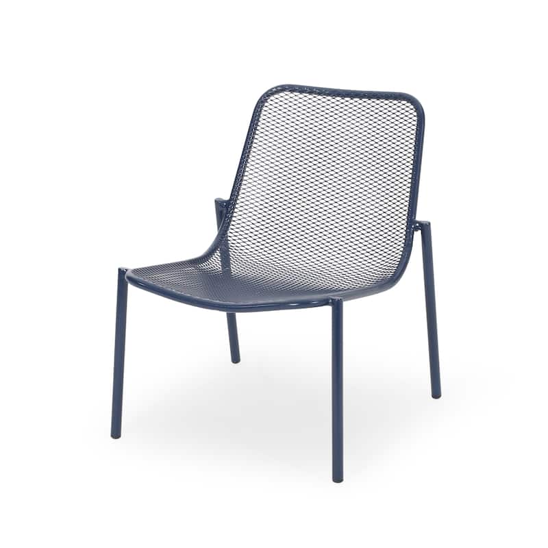 Roomfitters Modern Mesh Patio Lounge Chair Set, Weather-Resistant Outdoor Seating, Powder-Coated Steel, Navy Blue (Set of 2)