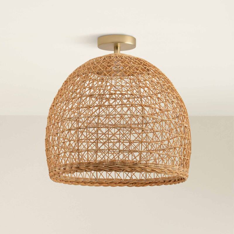 Lumiere Rattan Flush Mount - Rattan Natural Handwoven Ceiling Light for Hallway or Bedroom in Modern, Farmhouse, Boho Style