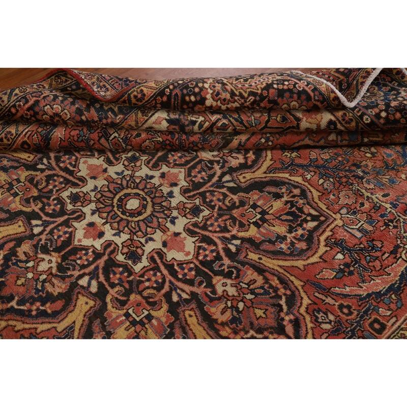 Hand Knotted Oriental 100% Wool Carpet Traditional Floral Red Heriz Area Rug - 11' 2'' X 8' 2''