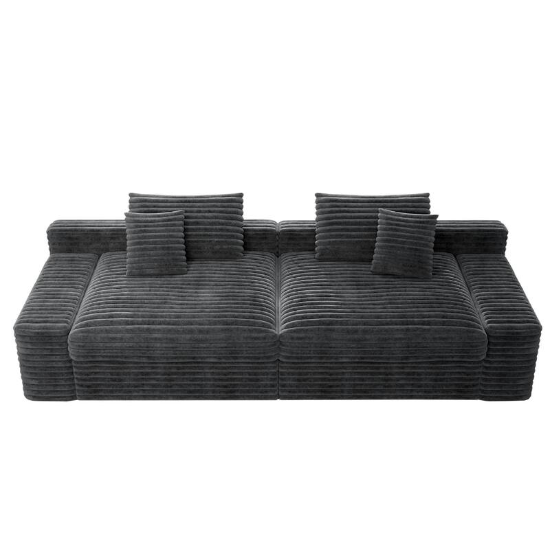 Roomfitters 118.1" Modular Sectional Sofa, 2-Piece Compressed Cloud Couch, No Assembly Required, Plush Corduroy, Grey