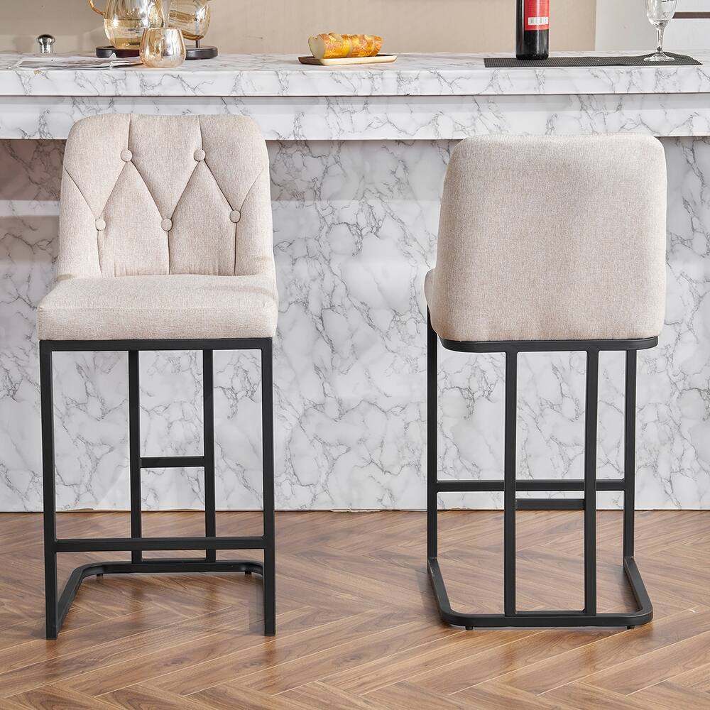 Bar Stool Set of 2, Upholstered Bar Stool with Button-Tufted Backrest, Counter Height Armless Chair with Sturdy Metal Frame