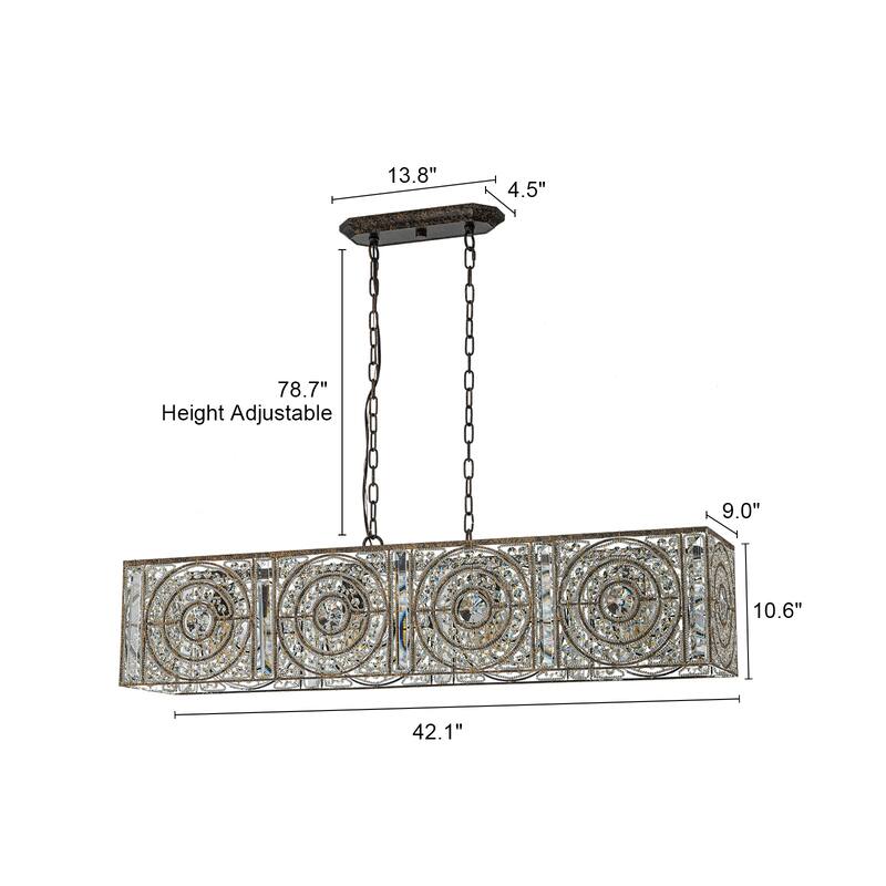 Vintage Glam 4-Light Linear Crystal Pendant Light for Kitchen Island Dining Room