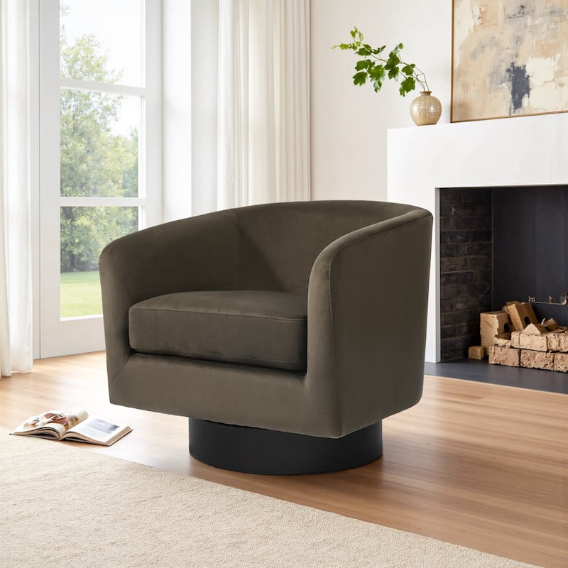 360-Degree Swivel Round Barrel Velvet Armchair Accent Chairs