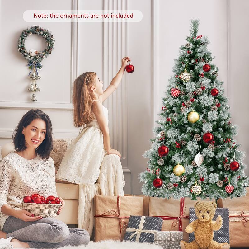 Gymax 6 FT Pre-Lit Artificial Christmas Tree Hinged Xmas Tree w/ 350