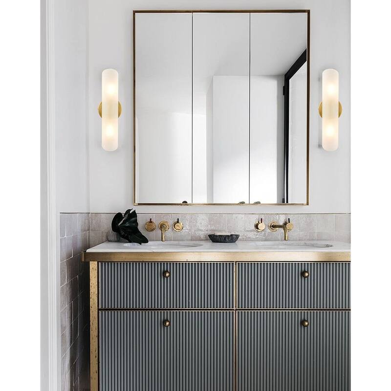 Syracuse Modern Brass 2-Light Cylinder Sconce Lighting Set of 2