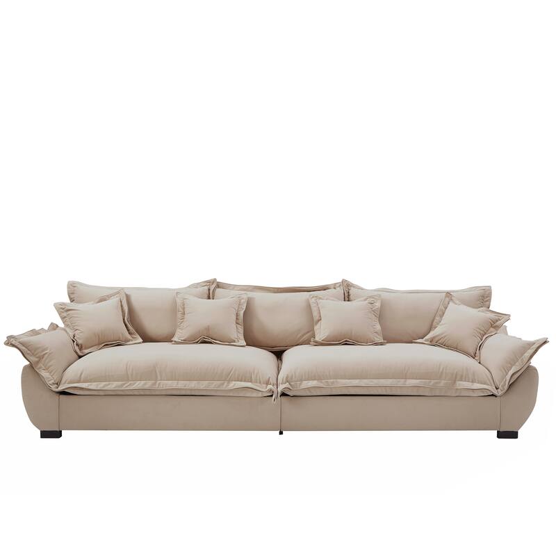 Modular Spacious Deep Seating Velvet Sofa with Storage, Removable Cushion Covers, Pillow Top Arms, Solid Wood Frame and Pillows