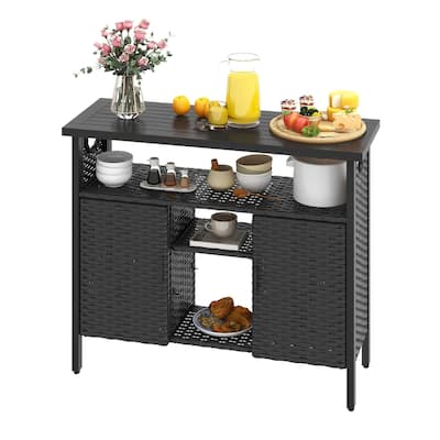 Moasis Wood and Wicker Outdoor Sideboard Storage Cabinet with Adjustable Shelves