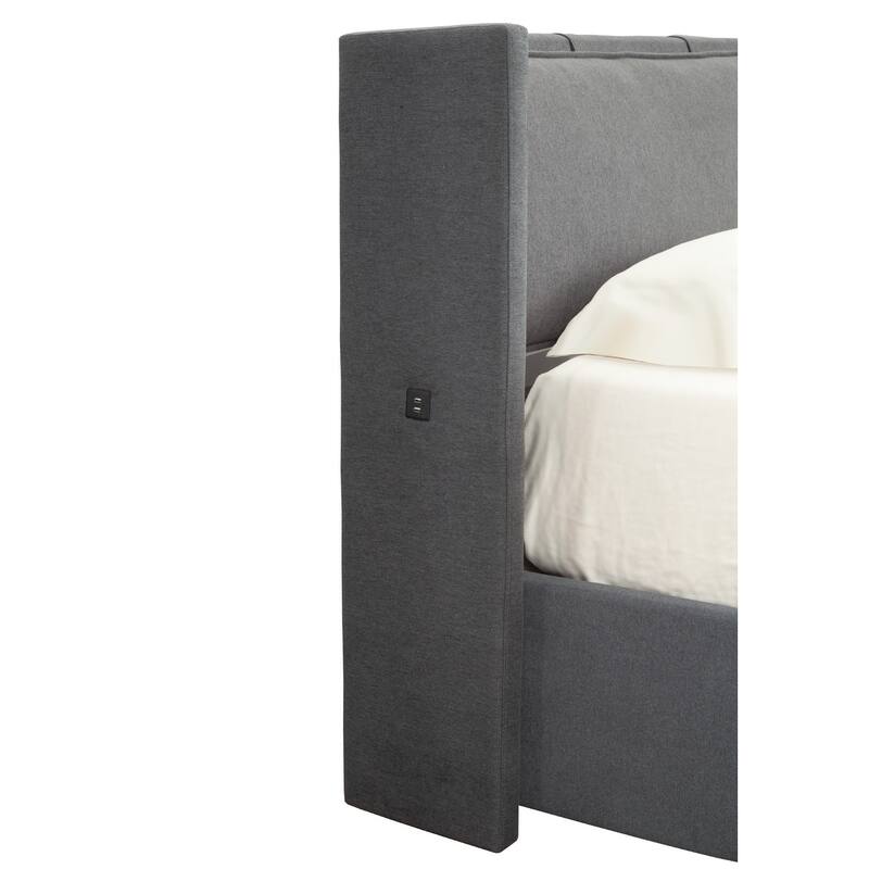 Republic Design House Pillowed Headboard Upholstered 3 Drawer Storage Bed, Grey Polyester