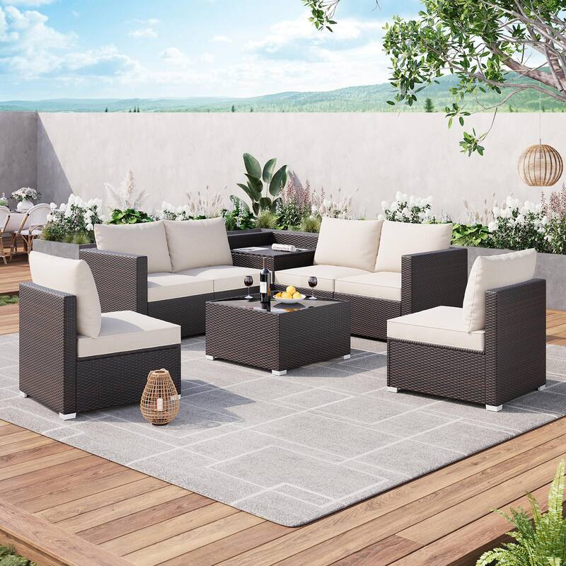 IDEALHOUSE 8 Piece Patio Furniture Set, All-Weather Wicker Rattan