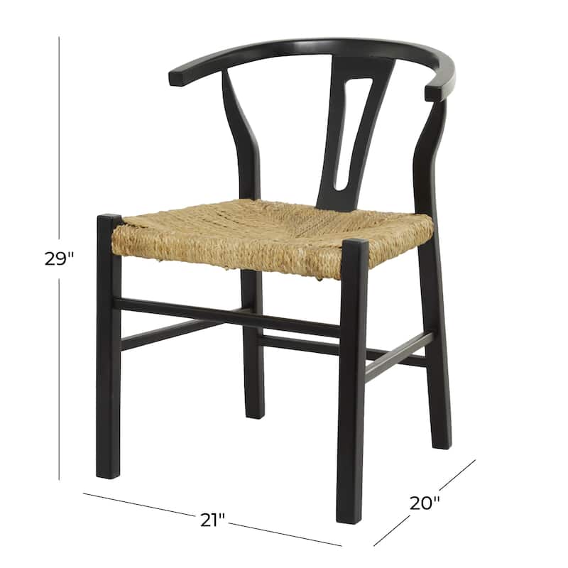 Teak Wood Handmade Dining Chair with Woven Seagrass Seat - Black or Brown - Roche River Decor