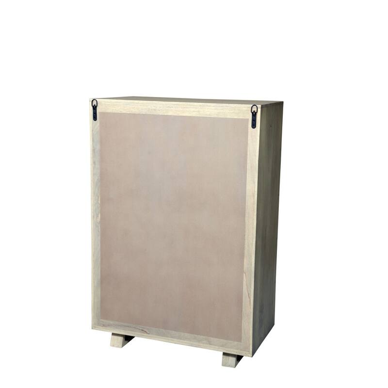 HomeRoots 35" Gray Carved Geometric Solid Wood Five Drawer Dresser