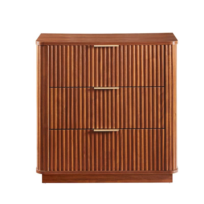 3 Drawers Drasser 2pcs, 27.6'' Wide Modern Chest Of Drawers Curved Wave Design,Nightstand,Wood Drawer Organizer