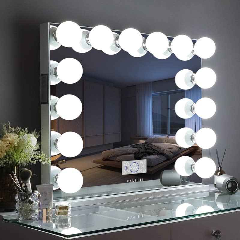 VANITII Hollywood Vanity Makeup Mirror with 14 Dimmable LED Bulbs Bluetooth 31.5" x 27" Tabletop Wall Mount - N/A