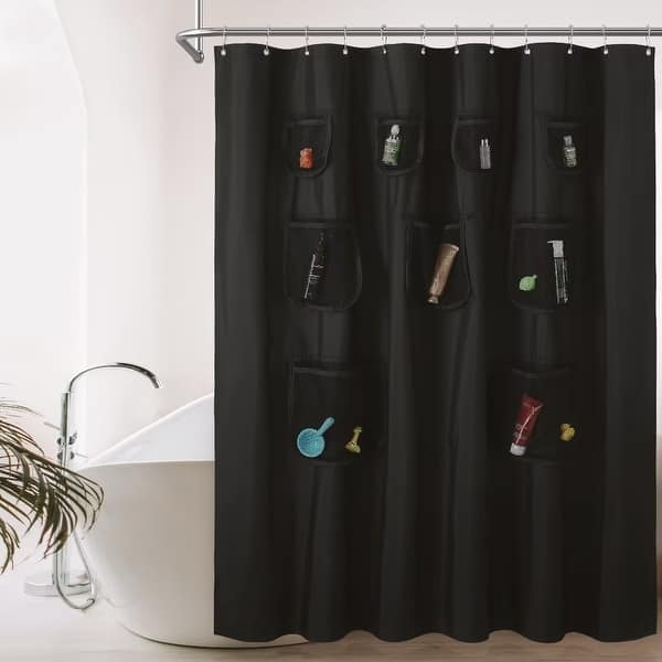 slide 2 of 11, Mesh Pocket Water Repellent Shower Curtain 72"W x 72"L - Black
