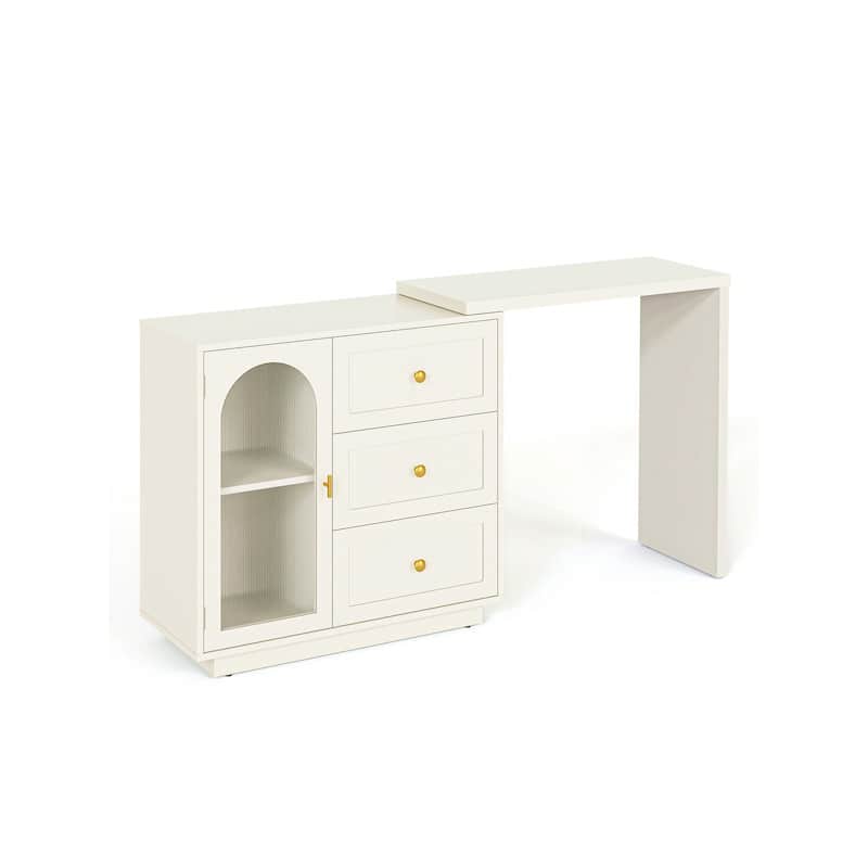 Sunvivi Extendable Corner Vanity 1 Door Makeup Table Without Mirror
