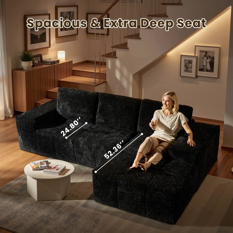 HOOOWOOO Modern Sparkly Velvet Fabric Chaise Sofa Couch
