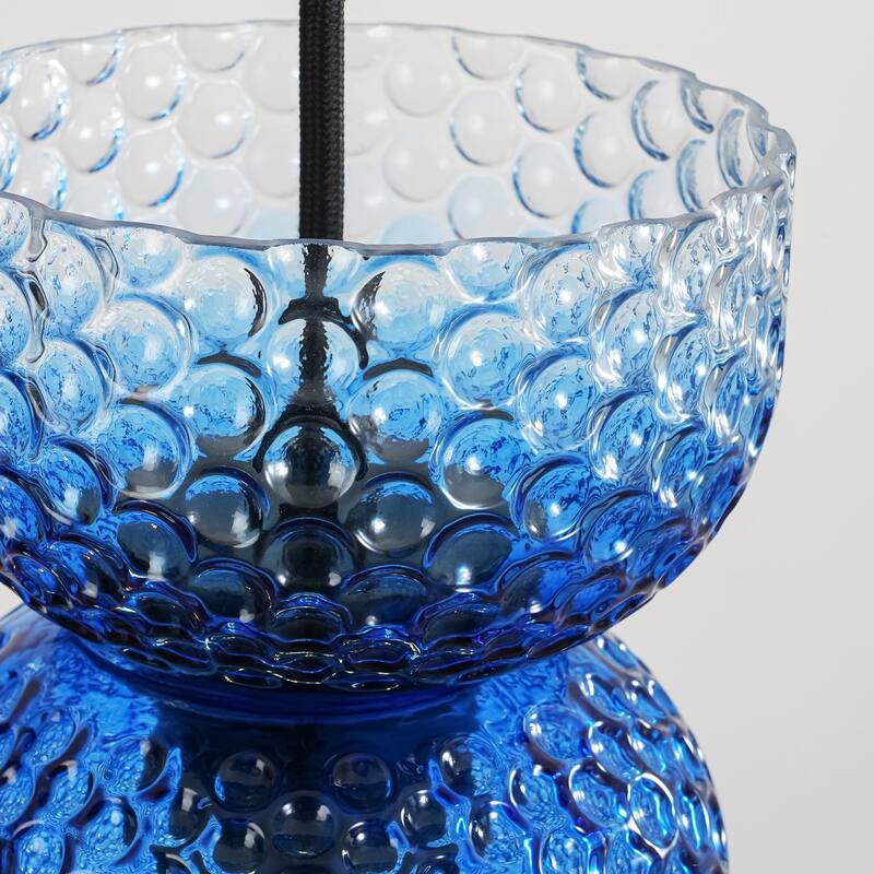 1/3-Light Modern Glam Bell-Shaped Adjustable Island Pendant Light with Clear/Blue/Amber Textured Glass