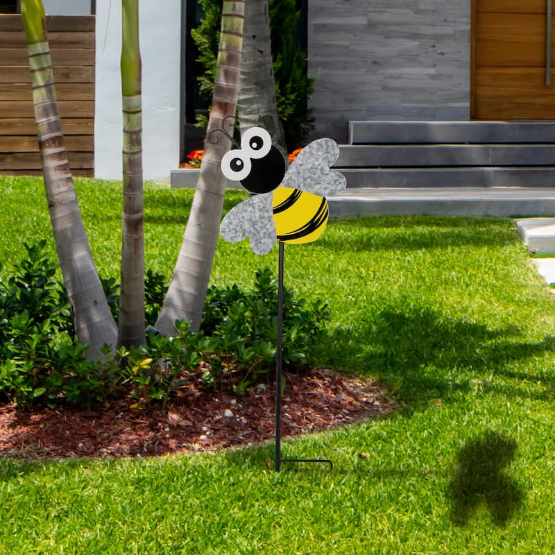 Bee Metal Outdoor Garden Stake - 23" - Black and Yellow