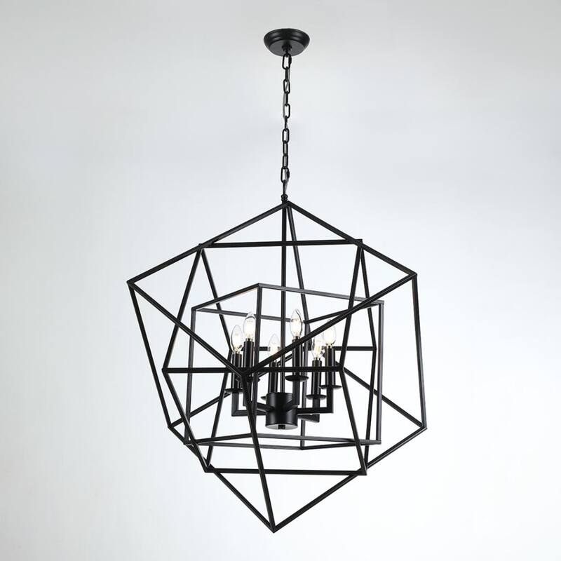 29.5" Open Work Large Cube Lantern Cubist Pendant Light Iron Art Design Pendant Ceiling Light Fixture Frame