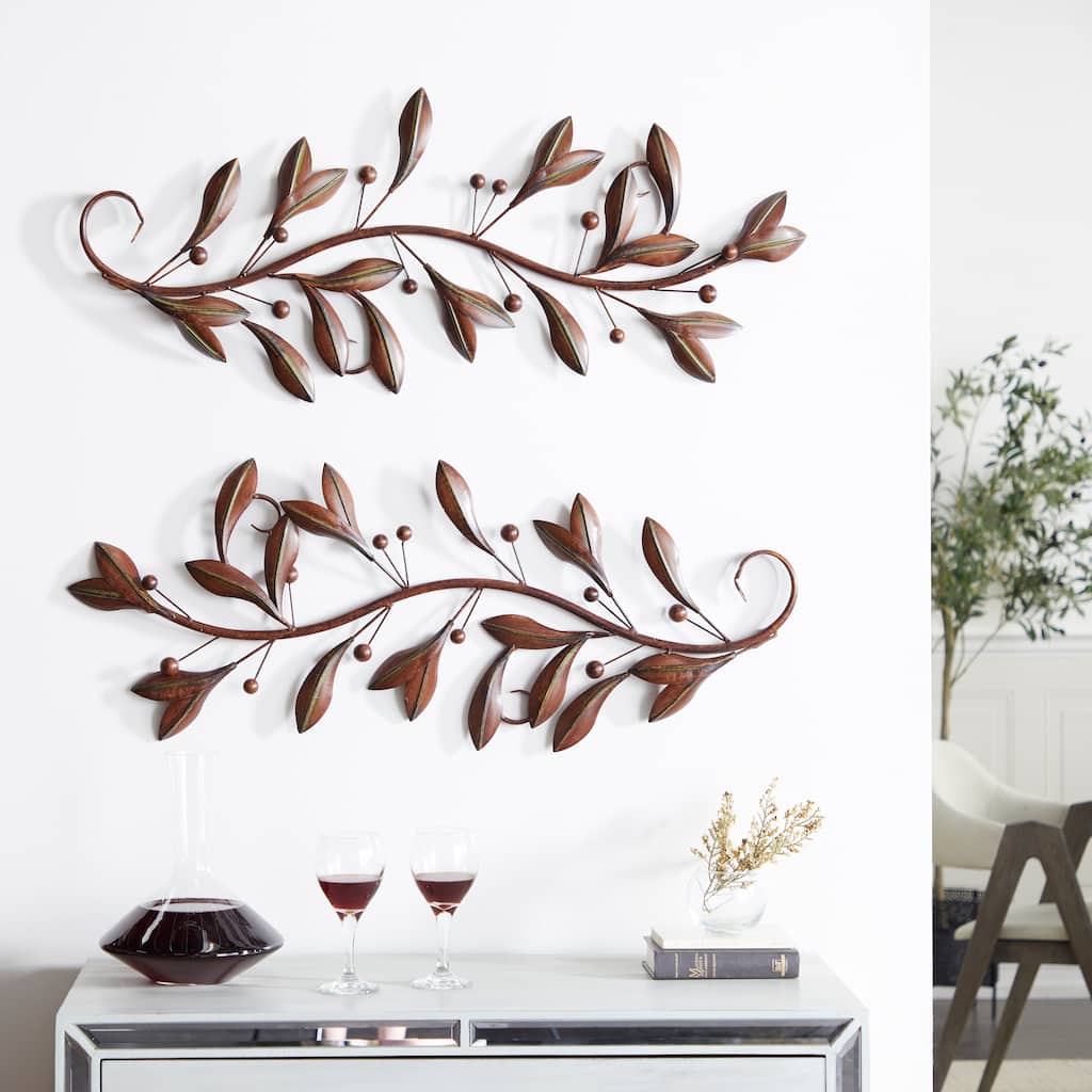 Brown Metal Vine Leaf Home Wall Decor (Set of 2)