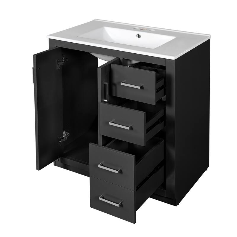 30" Wood Bathroom Vanity with Ceramic Sink and 3 Drawers