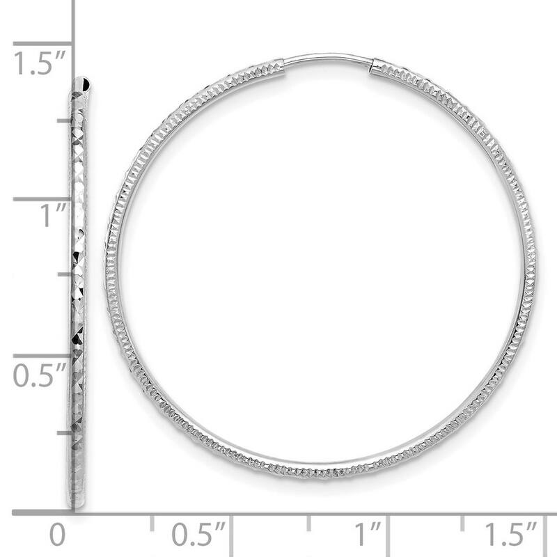 Curata 14k White Gold Sparkle Cut Endless Hoop Earrings - 34.5x1.5mm