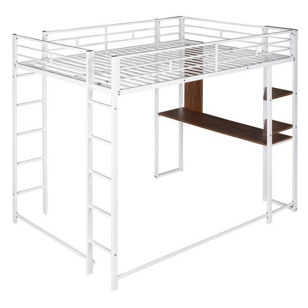 slide 2 of 39, Metal Loft Bed With 2 Shelves And One Desk Full - White