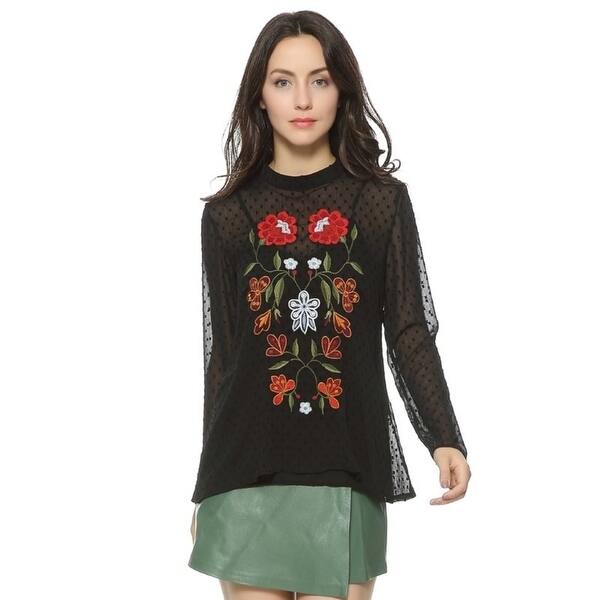 Shop Women Vintage Floral Embroidery Transpanrent Two Pieces