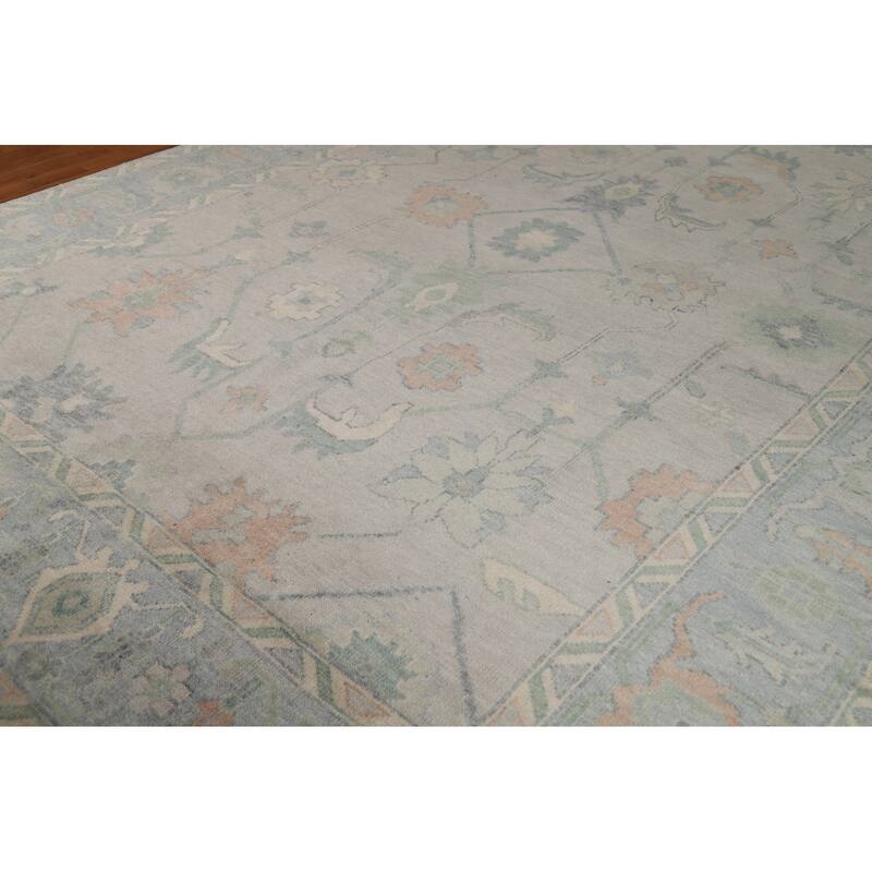 Gray Transitional Oushak Indian Area Rug Hand-Knotted Wool Carpet - 9'0"x 11'10"