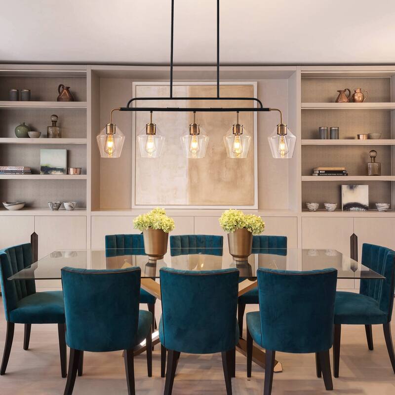 5 - Lights Modern Linear Glass Chandelier Kitchen Island Pendant Light - W44"