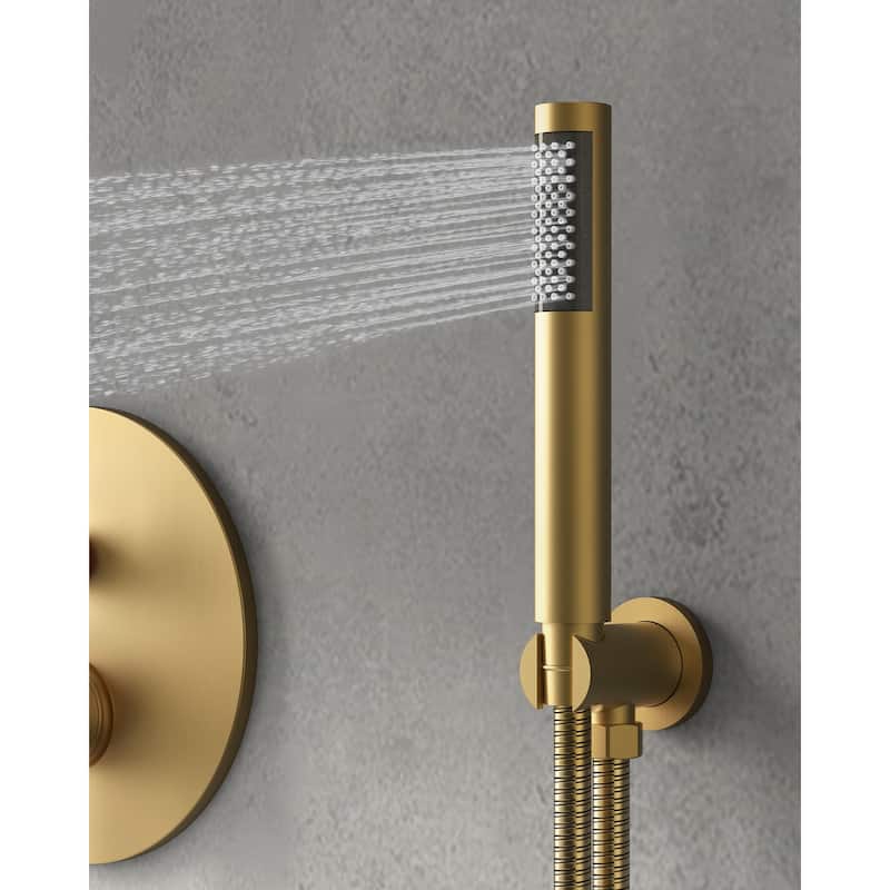 GRANDJOY Shower System 10 inch Wall Mount Rain Shower Head with Handheld Spray Combo Round