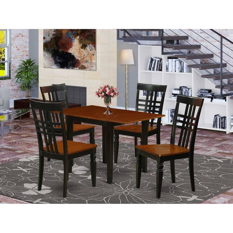 5-Piece Black and Cherry Finish Solid Wood Top - Dining Room Set - Seats 4