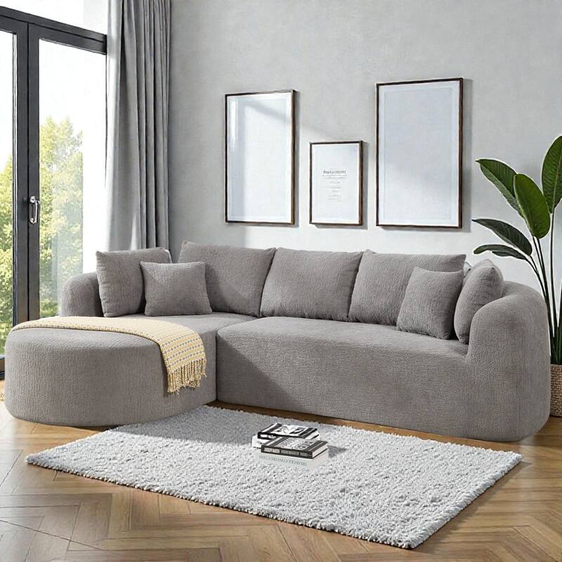 109" Cloud Sectional Couch, Boneless L-Shaped Sofa with Chaise, Corduroy Upholstery, Memory Foam - Light Grey