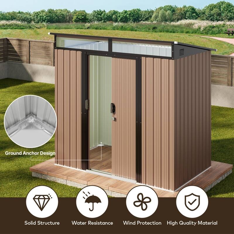 6' x 4' / 8' x 6' Outdoor Storage Shed, Galvanized Metal Garden Shed with Double Lockable Doors