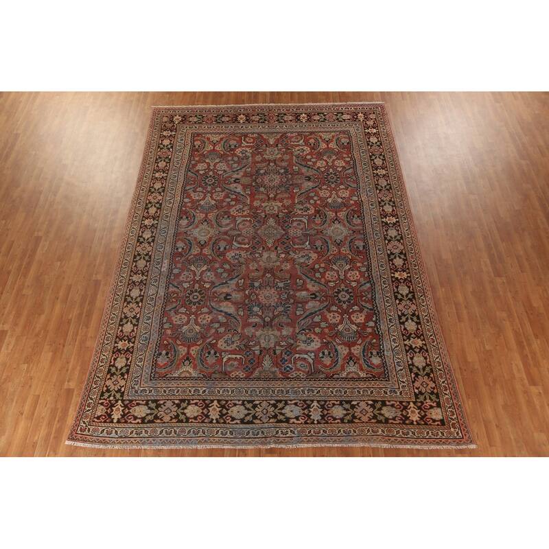 Pre-1900 Antique Floral Mahal Persian Area Rug Handmade Wool Carpet - 9'2"x 12'10"